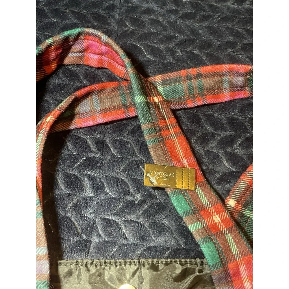 Victoria's Secret  Large Plaid Holiday Tote Bag Red Green Christmas Sherpa
